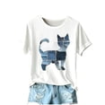 thumbnail image 2 of Qulqfy Women White Shirts Cute Kitten Cat Print Shirts Graphic Cartoon Women's Short Sleeve Tops XL, 2 of 4