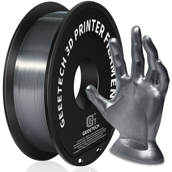 GEEETECH Shiny Silk Silver 3D Printer PLA Filament Toughness Enhanced with 1.75mm Dimensional Accuracy  /-0.03mm, 1080 Feet per Roll, Vacuum Packaging, for Most 3D FDM Printer