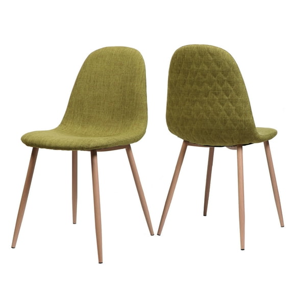 Camden Mid Century Fabric Dining Chairs with Light Walnut Wood Finished Legs, Set of 2, Green