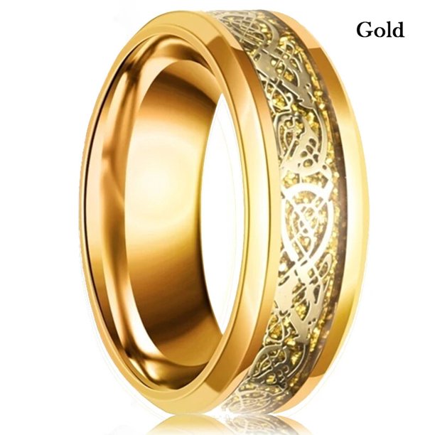 Anillo de dragón de acero inoxidable para hombre, 13 colores, 8mm, incrustaciones, rojo, verde, negro, anillo de fibra de carbono, joyería de banda de boda, grabado personalizado