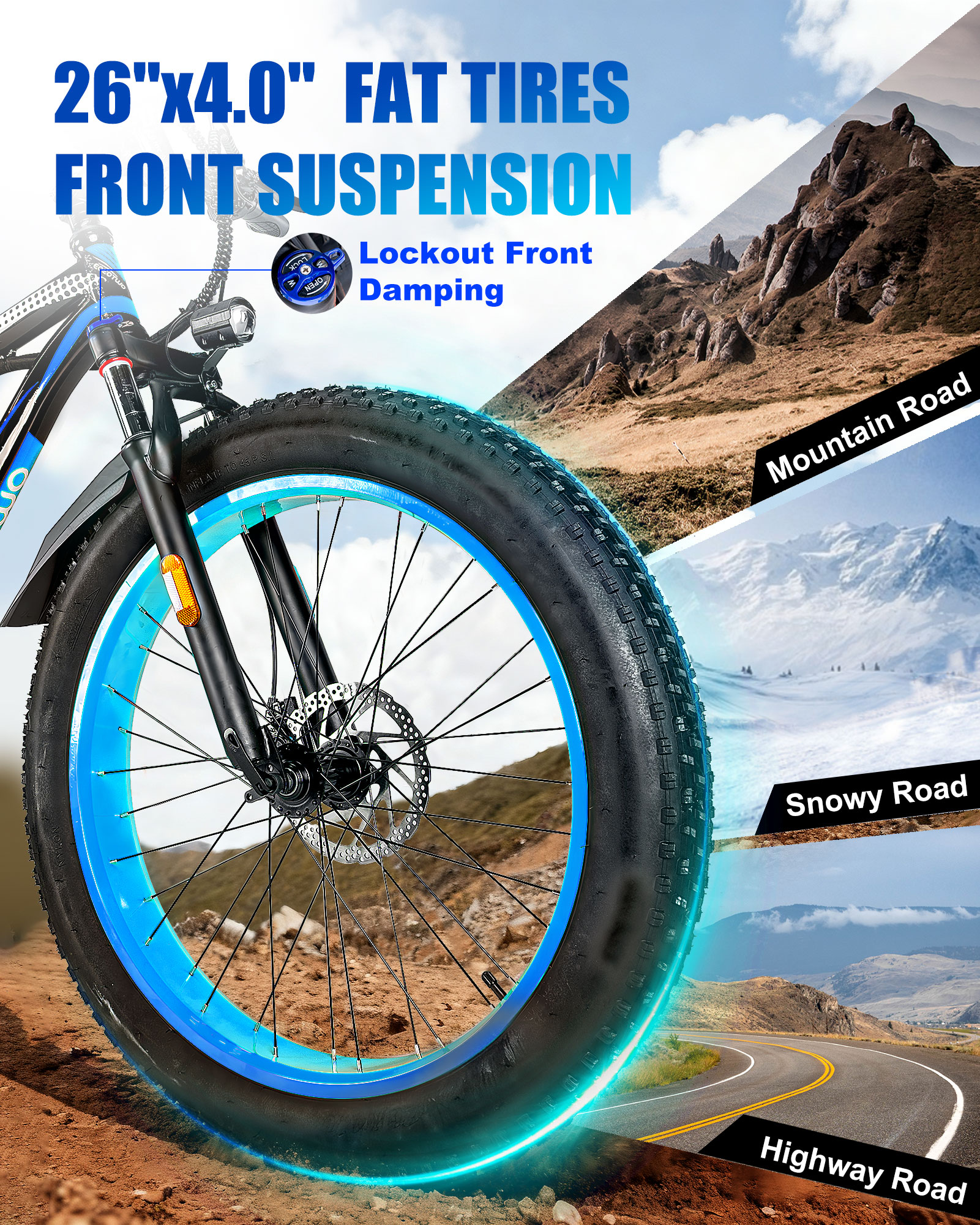 EOEOTWO 26*4.0 Fat Tire Electric Bike for Adults E-Mountain Bicycle,Peak 1500W Motor 48V20Ah Removable battery ,7-Speed Top Speed 30MPH Ebike UL2849