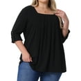 thumbnail image 2 of DARING DIVA Women's Plus Long Sleeves Square Neck Flowy Pleated Top 1X Black, 2 of 6