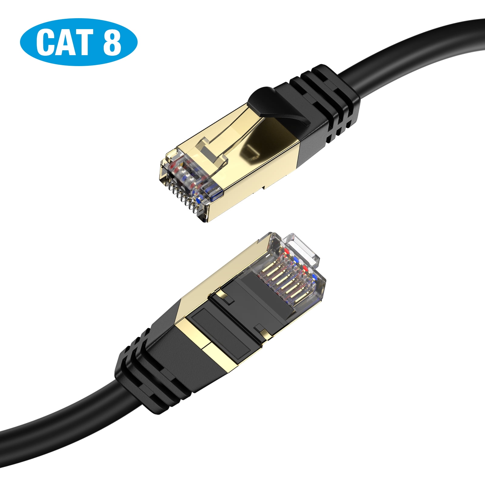 Ethernet Switch Cat8 Ethernet Cable 25ft Modem,Router Black HQGC Flat LAN Cable Internet Wire 40Gbps 2000MHz with RJ45 Connectors for Gaming 