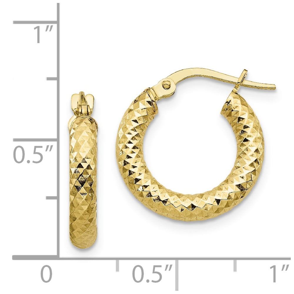 17mm x 15mm Yellow Gold-Tone Ladies Circle Diamond-Cut Design and Small Hoop Earrings