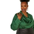 thumbnail image 3 of Ashley Stewart Women's Plus Size Cowl Neck Satin Blouse, Eden Green, 3 of 5
