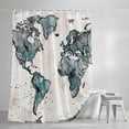 thumbnail image 4 of Vintage Map Shower Curtain Set, Waterproof Shower Curtains for Bathroom, Teal Flowers Color Block Abstract Washable Fabric Cloth Bath Curtain for Bathtub Decoration with Hooks 60x72 Inches, 4 of 9