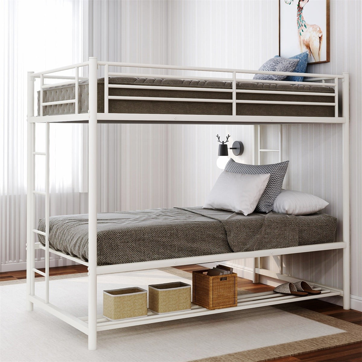 Modernluxe Metal Twin Over Bunk, Metal Bunk Bed With Storage