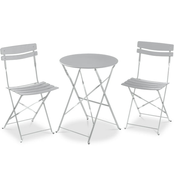 Best Choice Products 3-Piece Small Bistro Set, Folding Patio Furniture Set of 2 Chairs and Table - Gray