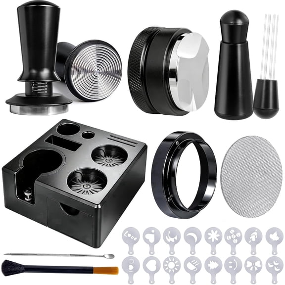 9PCS Espresso Accessories,Espresso Tamper Tools,Espresso Machine Accessories Kit,Coffee Tamper with Wood Espresso Tamping Station (51mm)