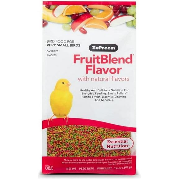 ZuPreem FruitBlend Flavor with Natural Flavors Bird Food for Very Small Birds [Bird Canary Food, Bird Finch Food, Bird Supplies] 14 oz