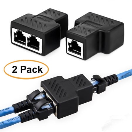 2pcs RJ45 1 to 2 Socket Female LAN Ethernet Cable Connector Splitter Extender (Best Coax Splitter For Cable Modem)