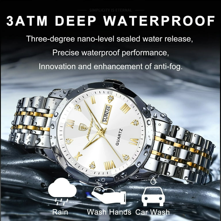 POEDAGAR Men White Diamond Quartz Stainless Steel Watch Luminous