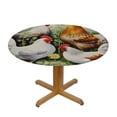 thumbnail image 3 of ONETECH  Elastic Edged Round Tablecloth Chicken and Rooster in The Grass Polyester Washable Table Cover Kitchen Restaurant Party Decoration No1447 Tablecloth, 3 of 7