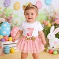 thumbnail image 2 of Baby Girls Easter Outfit Short Sleeve Cute Print Bodysuit Tulle Skirts and Headband 3 Pcs Baby Girls Summer Outfit Set Girls Outfits 6-9 Months, 2 of 9