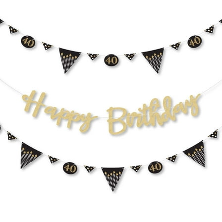 Big Dot of Happiness Adult 40th Birthday - Gold - Birthday Party Letter Banner Decor - 36 Cutouts & No-Mess Real Gold Glitter Happy Birthday Letters