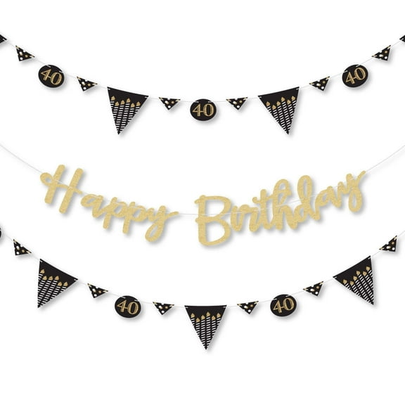 Big Dot of Happiness Adult 40th Birthday - Gold - Birthday Party Letter Banner Decor - 36 Cutouts & No-Mess Real Gold Glitter Happy Birthday Letters