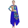 thumbnail image 2 of Aislor Girls Metallic Liturgical Praise Dance Dress Long Sleeve Printed Asymmetrical Worship Church Robe Blue 12, 2 of 7
