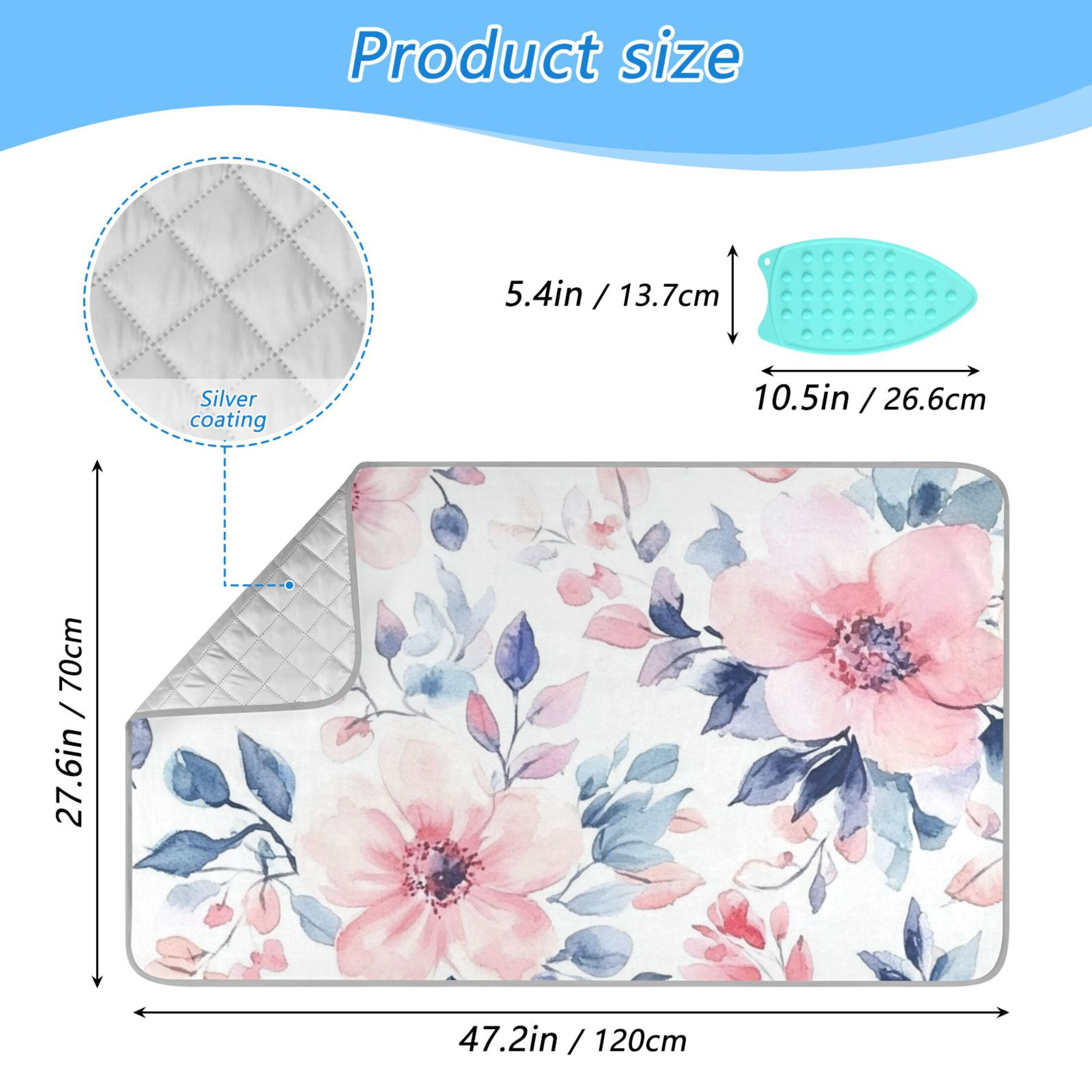 Sweet Floral Leaves Watercolor Soft Pastel Ironing Mat Blanket Portable Travel Ironing Pad Heat Resistant Pad 47.2" x 27.6”