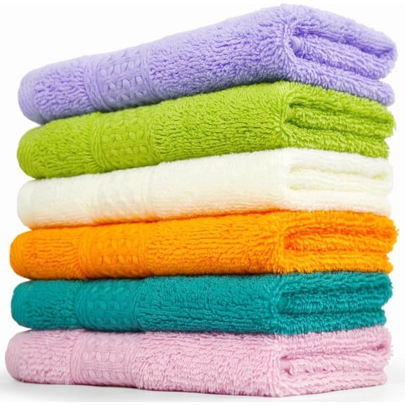 Washcloths Set, 13 by 13 inches, 100% Ring Spun Cotton, High Absorbent Hand Towels Set with Hanging Loop, Soft Towels for Body and Face, 6-Pcs