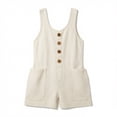 thumbnail image 3 of RongHuan Women Shorts Overall Front Button Cotton Linen Summer Wide Leg Shorts Button Down Romper, 3 of 3