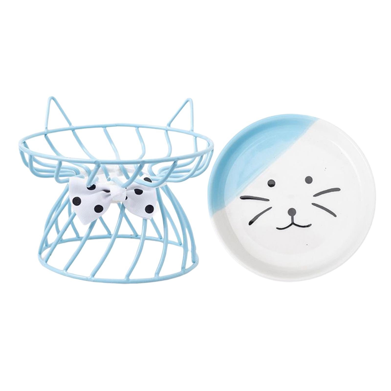 Fzaqwen Pet Ceramic Bowl Pet Bowl Cat Raised Elevated Feeder Cat Dog B Blue