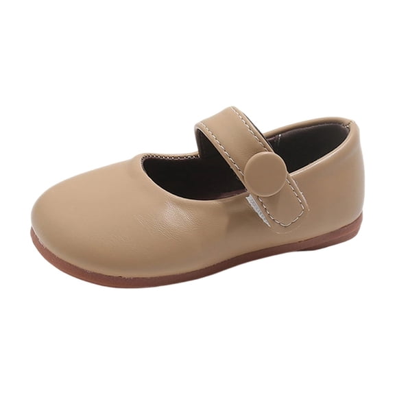 Floleo Girls' Classic Round-Toe Mary Jane Flats Toddler Adjustable Strap Soft Non-Slip Walking Shoes Breathable Faux Leather Casual Shoes for Everyday & Special Occasions(Khaki,9.5-10 Years)