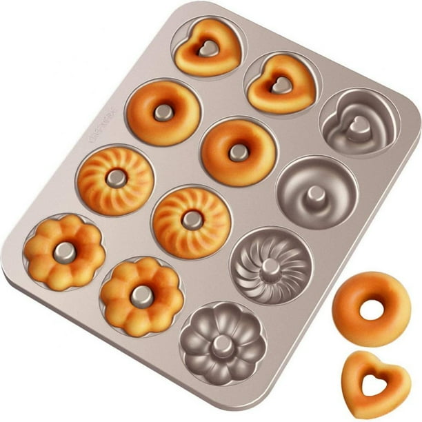 Donut Mold Cake Pan, 12 Cavity Fluted Nonstick Doughnut Bakeware for Oven Baking