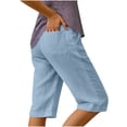 thumbnail image 2 of Kvture Womens Capri Pants Knee Length Cotton Linen Capris Summer Straight Leg Loose Beach Bermuda Shorts with Pockets M Light Blue, 2 of 6