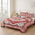 thumbnail image 2 of Twin XL Quilt Set 68''x98'', Orange Red Boho Lightweight Bedspread Coverlet Set with 2 Pillow Shams, Vintage Flower Tribal Distressed Printed Breathable All Season Quilt Bedding for Dorm/Guest Room, 2 of 9