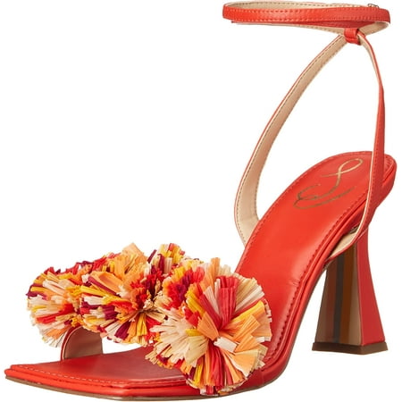 

Sam Edelman Clare Bright Poppy Leather Ankle Strap Squared Toe Heeled Sandals (Bright Poppy Leather 5.5)