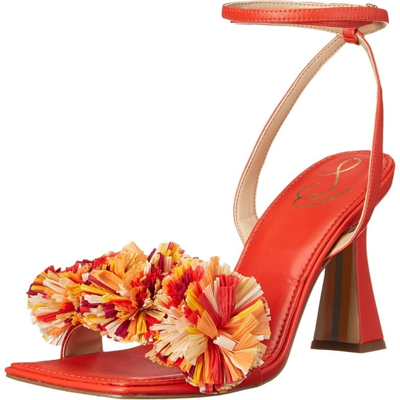 Sam Edelman Clare Bright Poppy Leather Ankle Strap Squared Toe Heeled Sandals (Bright Poppy Leather, 5.5)