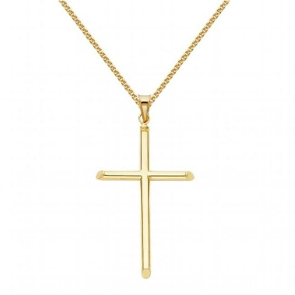 Precious Stars 14K Yellow Solid Gold Traditional 1.69" Cross Unisex Religious Pendant with 16" Chain Necklace