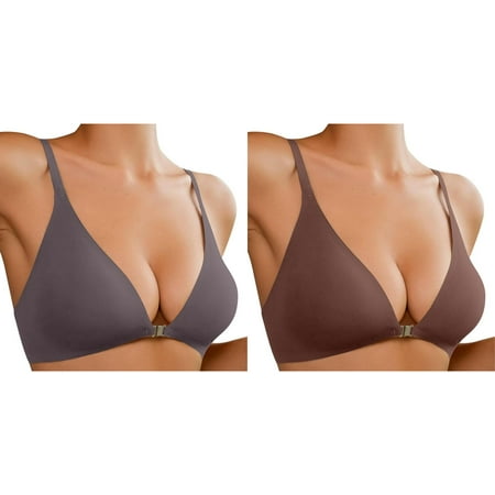 2-Pack Front Closure Bras For Women No Underwire Low Cut Deep V Padded Bralette Seamless Comfy Bras With Support Running One Shoulder Sports Bra Backless Bra Women Strapless Bra Sports Bra Small