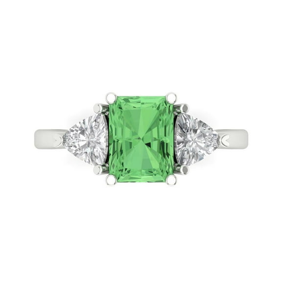 2.82 ctw 3 Stone Anniversary Ring for Women | Emerald Cut Simulated Green Diamond | Hyperallergenic Solid 14K White Gold