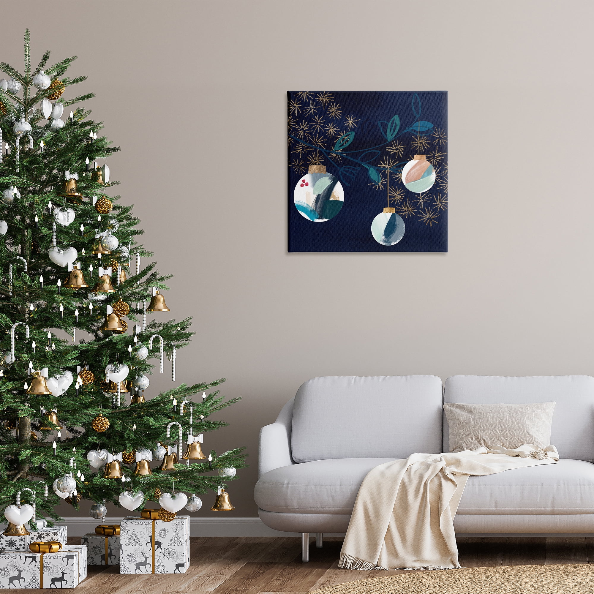 Stupell Industries Hanging Christmas Orbs Holiday Painting Gallery Wrapped Canvas Art Print Wall Art, 30 x 30