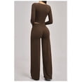 thumbnail image 5 of PISONIC Women 2 Pieces Workout Sets Long Sleeve V Neck Tops High Waist Flared Leggings Gym Sets, 5 of 5
