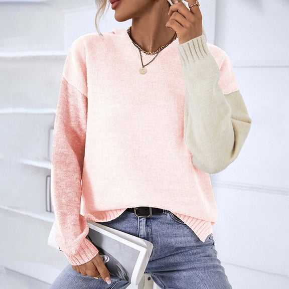 Vedolay Fall Sweater Women's 2023 Fall Winter Sweater Long Sleeve Crew Neck Comfy Loose Pullover Tops,Pink XL