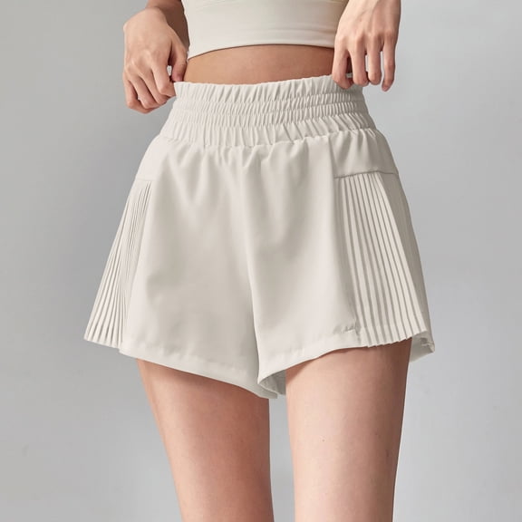 PNTUTB Women's Casual Solid-Color Shorts,Elastic Waistband Side Pleats Loose Comfortable Shorts for Yoga Fitness and Sports