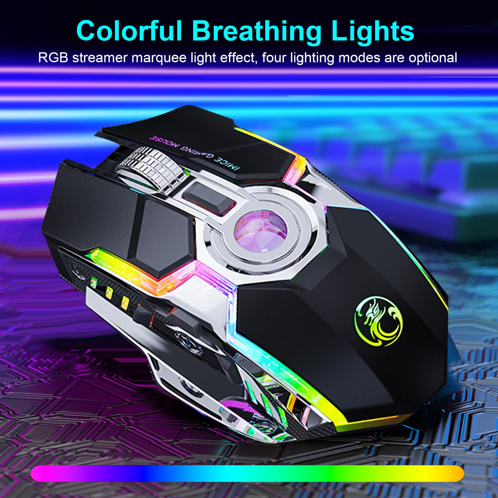 Wireless Gaming Mouse, 2.4G Wireless Rechargeable PC Computer Mouse with 7 Buttons, 3 Adjustable Levels DPI Up to 2400DPI, 7 Colorful LED Lights, Ergonomic Optical Mice for Notebook, PC, Computer, Mac