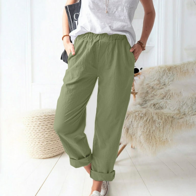fvwitlyh Pants for Women Casual Pant Suits for Women Velour Linen Elastic  Waist Pants For Women Solid Color Loose Straight Pants Summer Pants Cargo