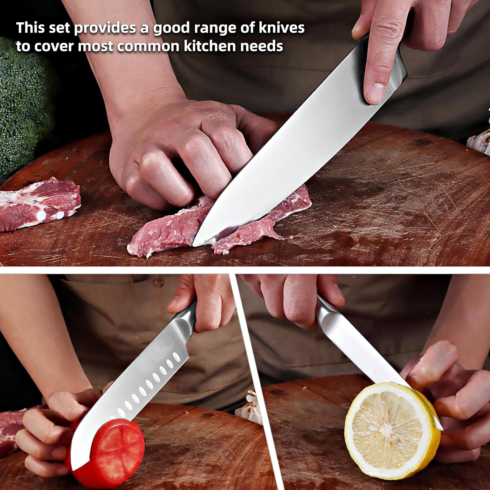 Badiano 5 Pcs Home Kitchen Sharp Knife Set,8" Chef,8" Bread,7" Santoku,5" Utility,3.5" Paring,Silver