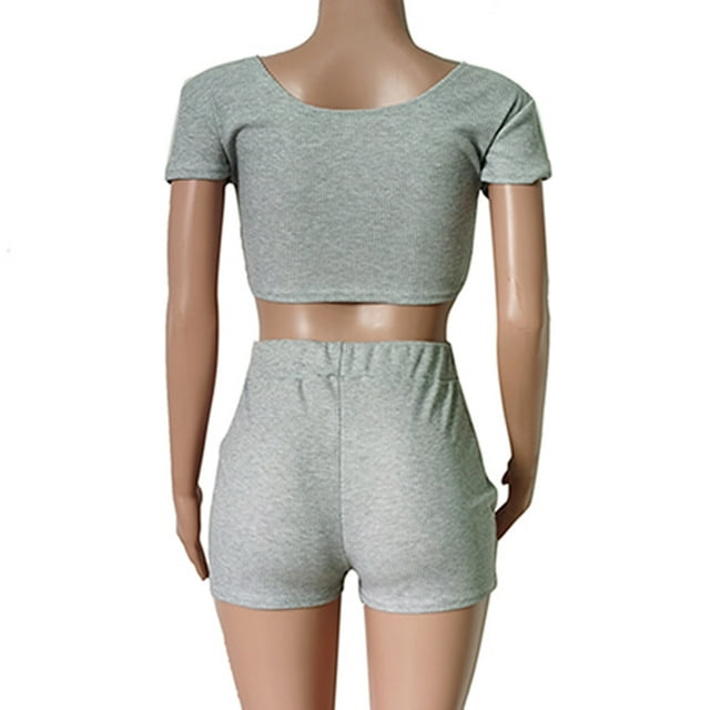 Ensemble de Vêtements de Sport Aguichant pour Femmes Mode 2 Pcs Survêtement Manches Courtes