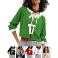 thumbnail image 3 of Gupgi Women Sweaters Long Sleeve Bow Tie Front Contrast Color Knit Cardigan Fall Slim Sweater, 3 of 5