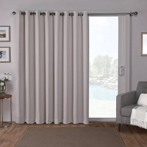 Exclusive Home Sateen Twill Woven Room Darkening Blackout Wide Patio Grommet Top Single Curtain Panel, 100"x84", Silver