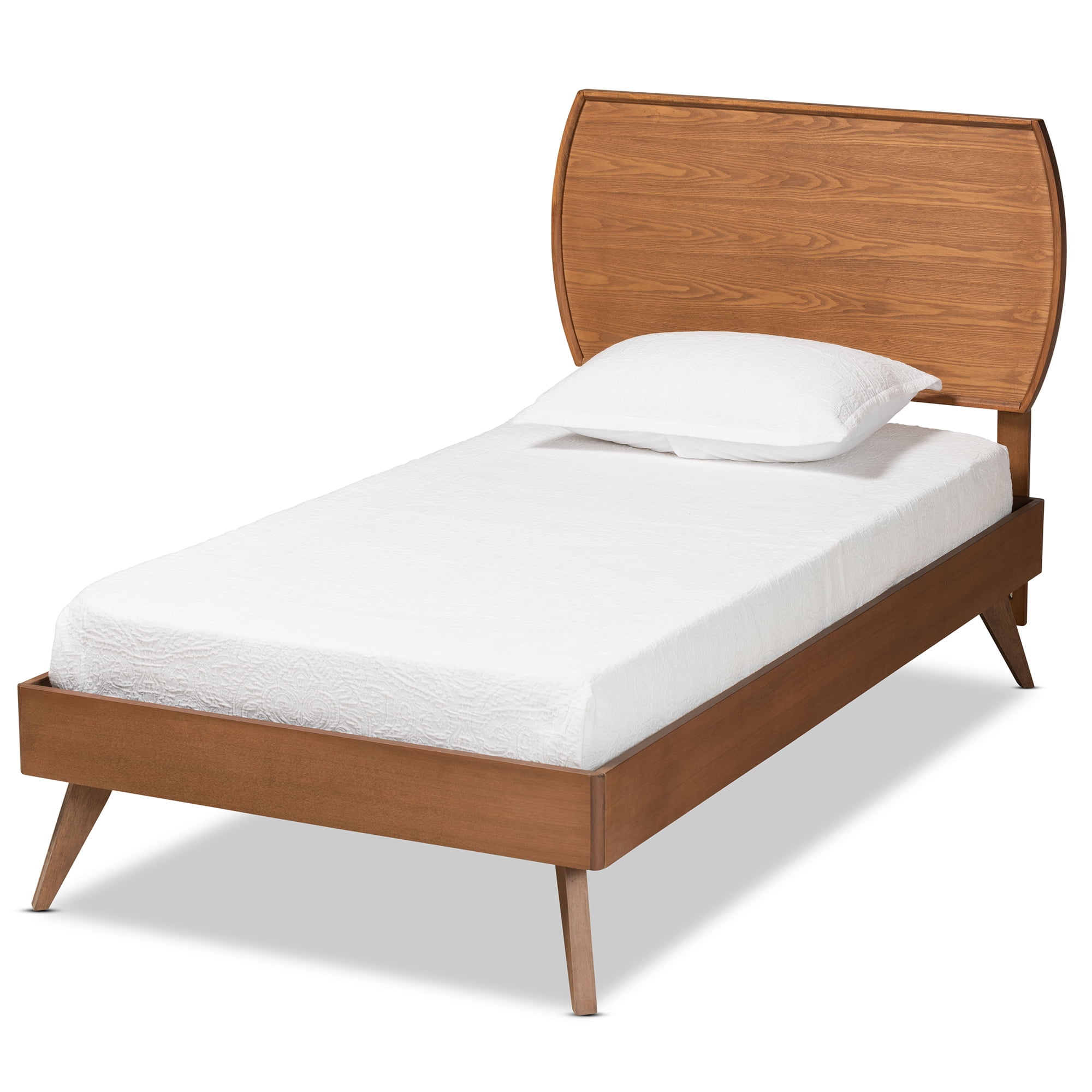 Baxton Studio Aimi Mid-Century Engineered Wood Platform Bed, Twin, Walnut Brown