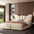 thumbnail image 3 of Queen Size Upholstered PU Leather Bed Frame with Butterfly HeadboardandFootboard, Modern Platform Bed with Gold Metal Accents, W, 3 of 9