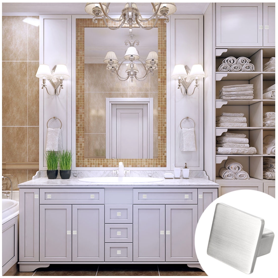 Unique Bargains Door Cabinet Pull Handle Knobs Nickel Finish