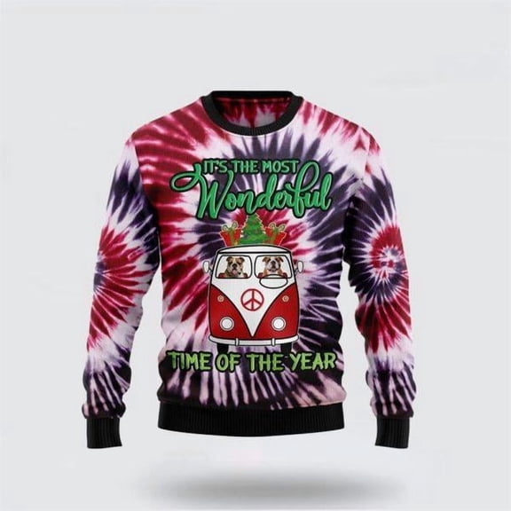 Bulldog Tie Dye Christmas Sweater – Pet Lover Christmas Sweater