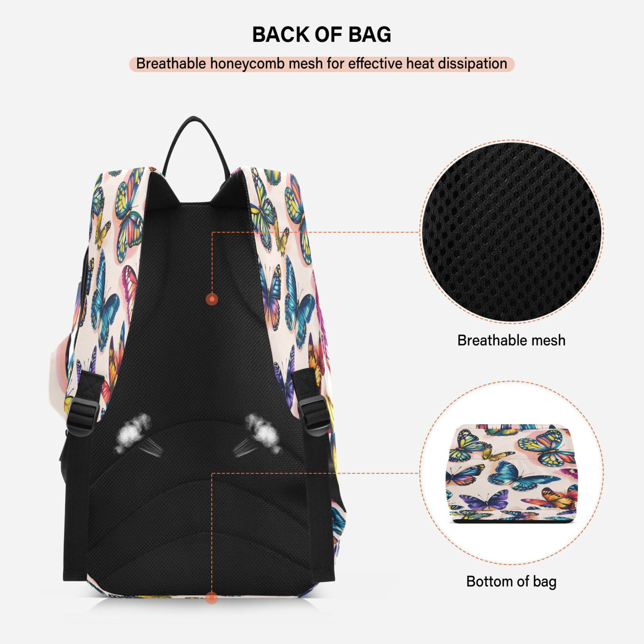 2 Racquet Holder Tennis Backpack Tennis Racket Covers Gym Bags Colorful Beautiful Butterflies