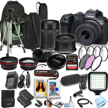 Canon EOS R7 32.5MP Dual Pixel CMOS AF II Mirrorless Camera with 18-45mm and 55-210mm Lenses, Black, 1 (New) (International Version)